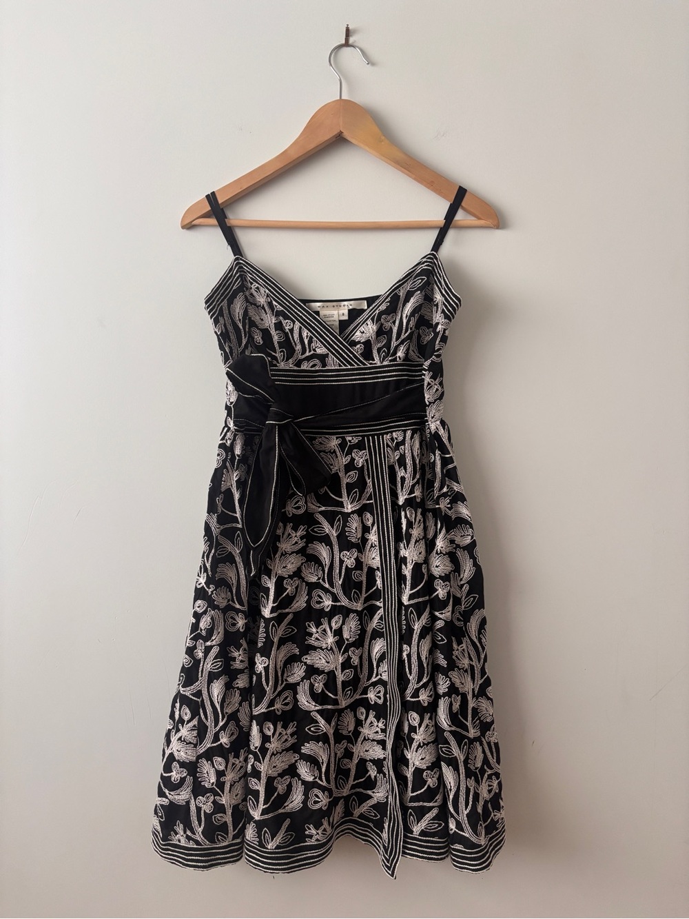 Max Studio Black Strapless Floral-Embroidered Midi Dress